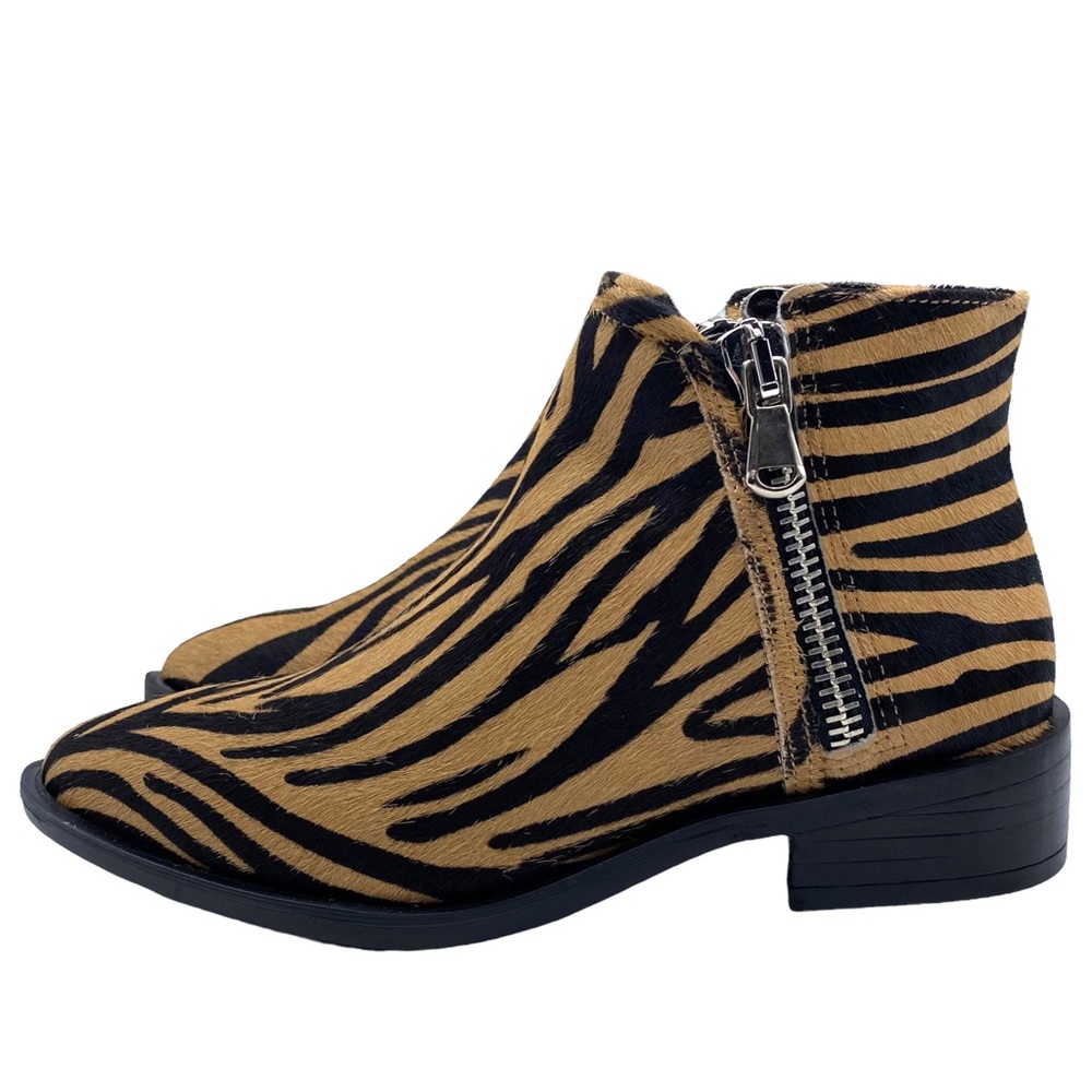 Steven by Steve Madden Bootie Hickory Tiger Black Brown Leather Zip Size 6